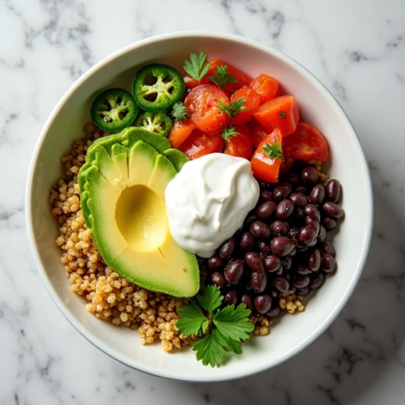 Spicy Black Bean Quinoa Bowl with Lime Avocado