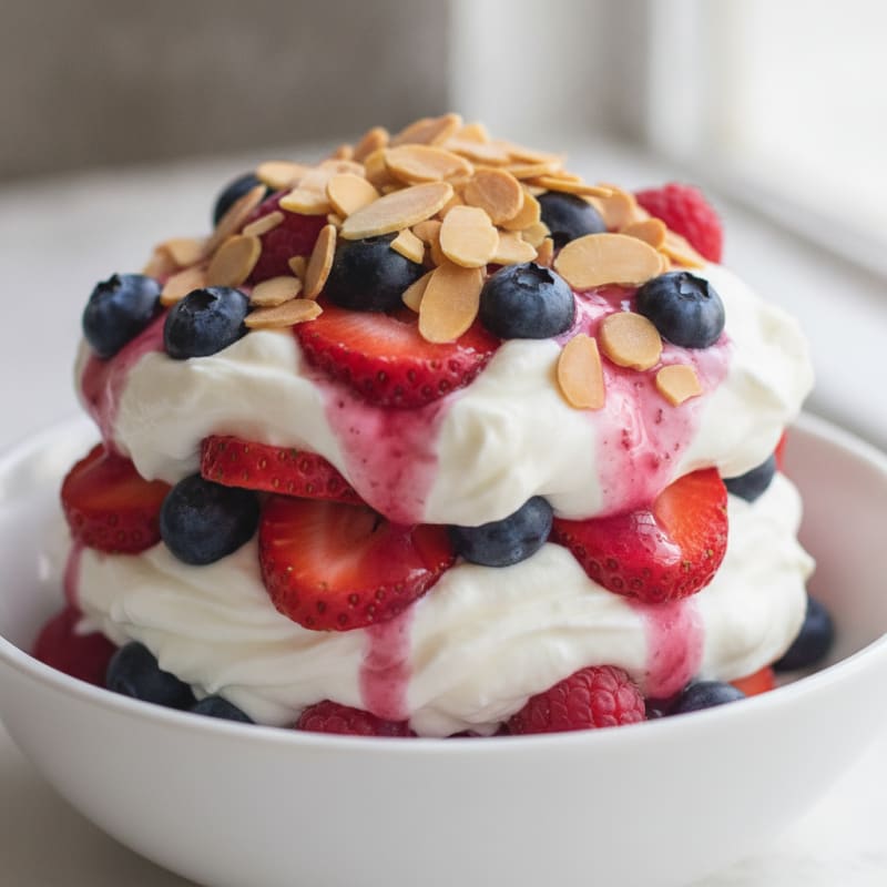 Greek Yogurt Protein Parfait with Mixed Berries and Almonds