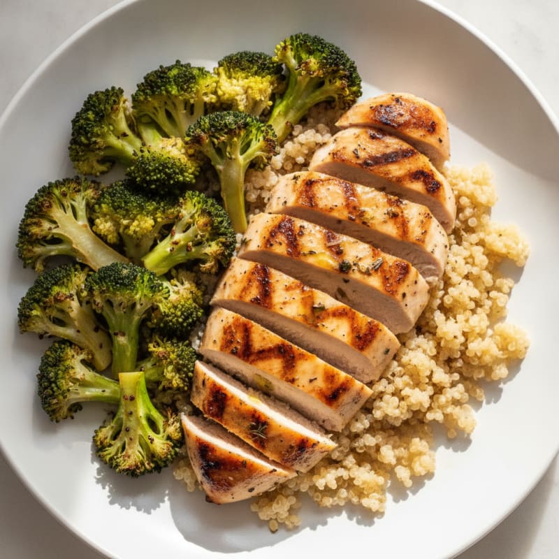 Grilled Chicken Breast with Quinoa and Roasted Broccoli