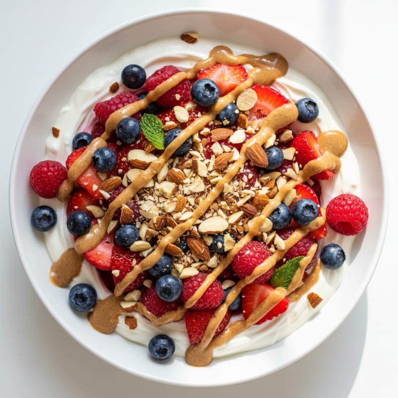 Creamy Greek Yogurt Protein Bowl with Mixed Berries and Almond Butter