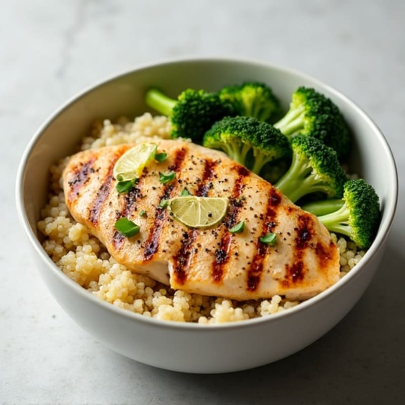 Grilled Chicken and Quinoa Bowl with Roasted Broccoli