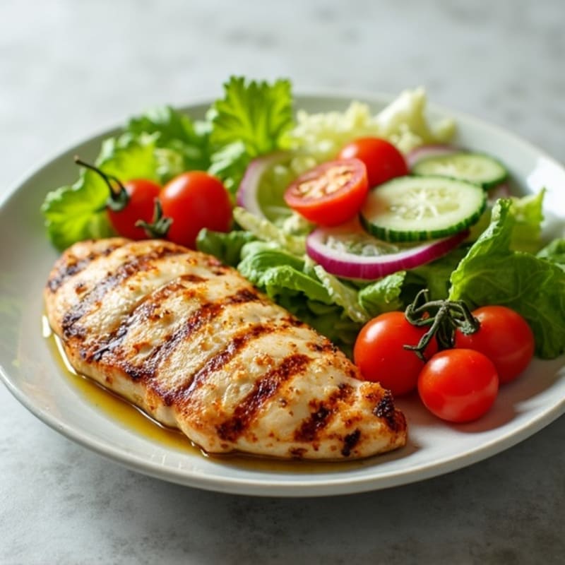 Grilled Chicken Breast with Crunchy Romaine Salad and Lemon Vinaigrette