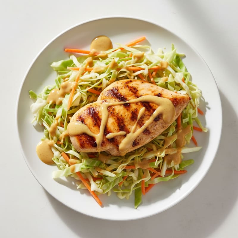 Grilled Chicken Breast with Crunchy Cabbage Slaw and Light Honey Mustard Dressing