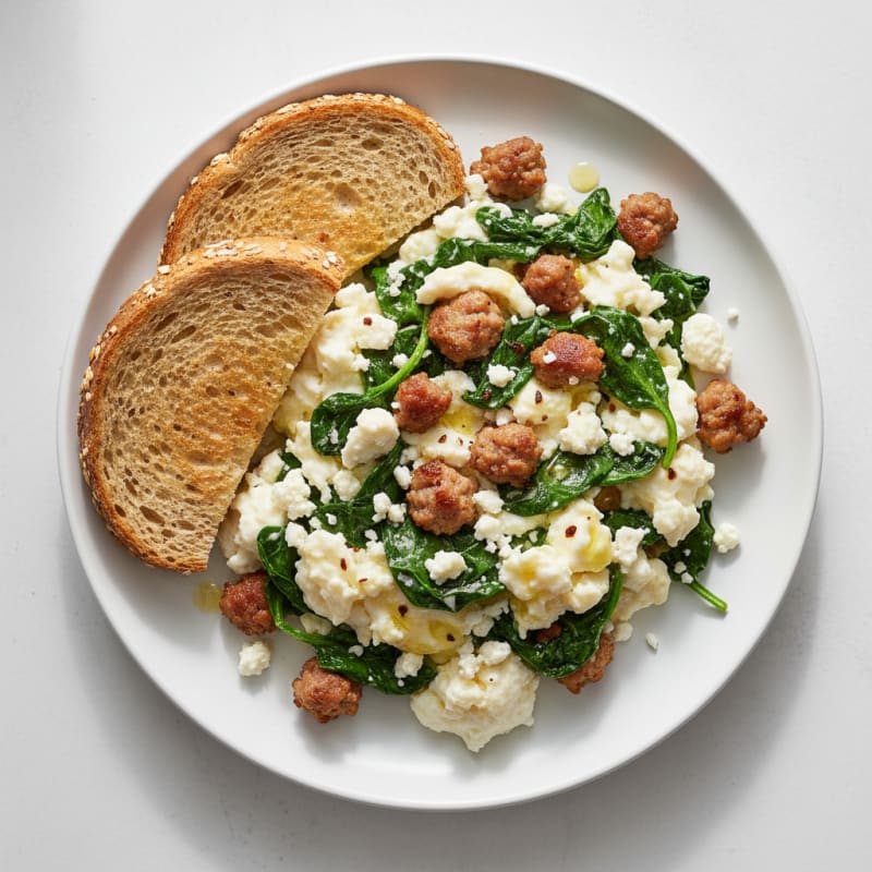 Egg White and Turkey Sausage Scramble with Spinach and Feta