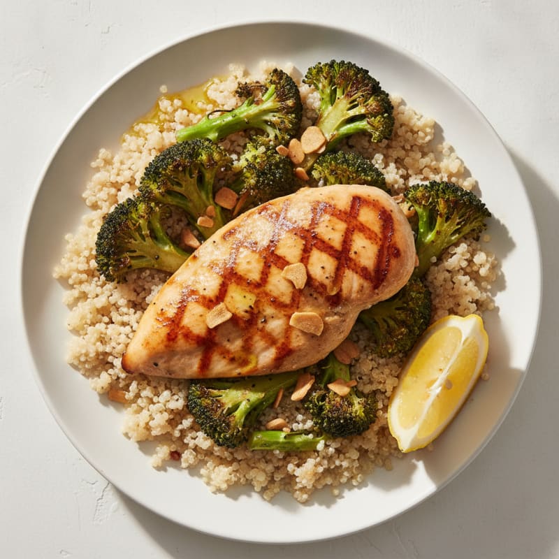 Grilled Chicken Breast with Quinoa and Roasted Broccoli