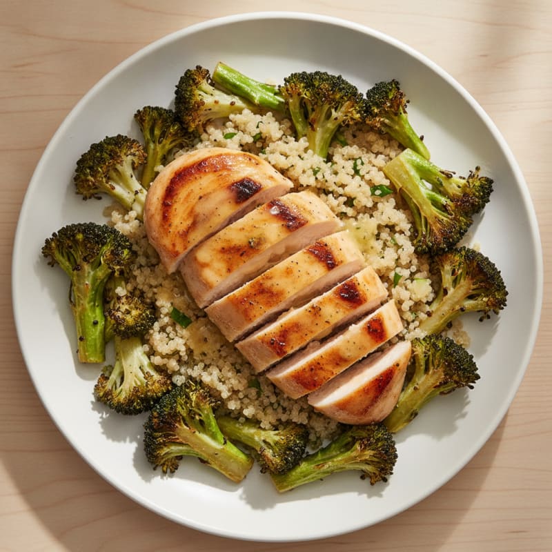 Grilled Chicken Breast with Quinoa and Roasted Broccoli