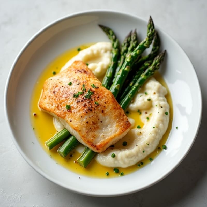 Seared Tilapia with Roasted Asparagus and Cauliflower Mash