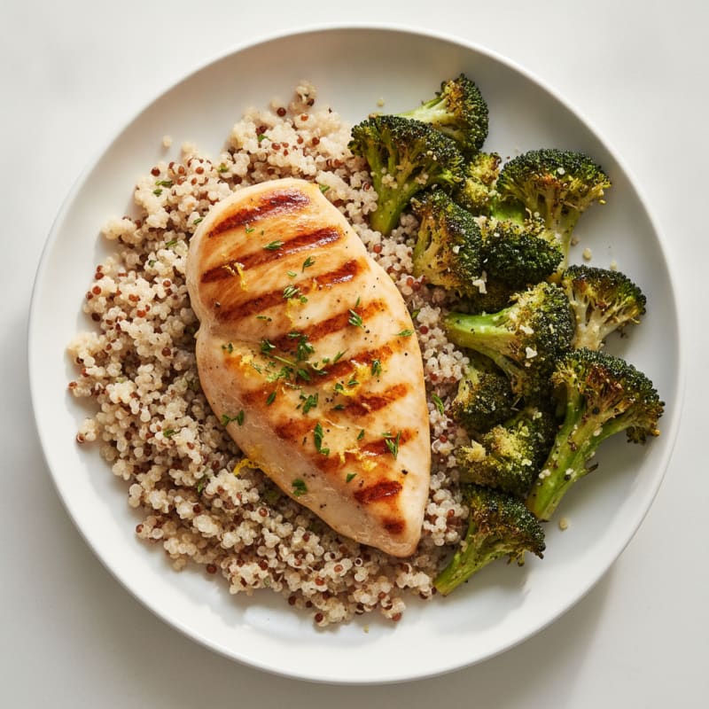 Grilled Chicken Breast with Quinoa and Roasted Broccoli