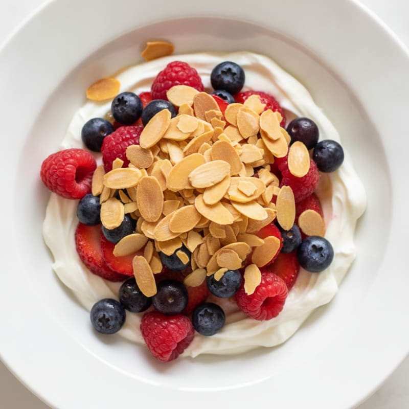 Greek Yogurt Protein Parfait with Mixed Berries and Almonds