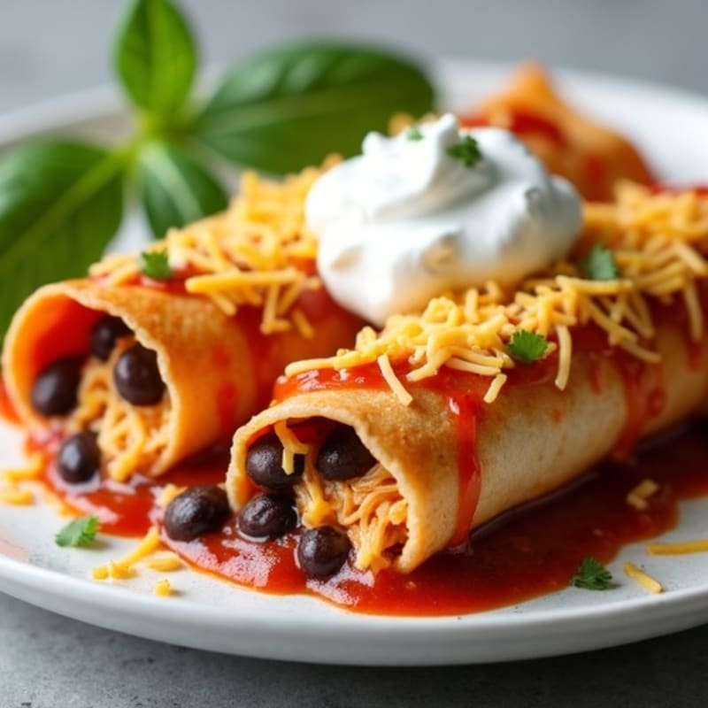 Creamy Shredded Chicken and Black Bean Enchiladas