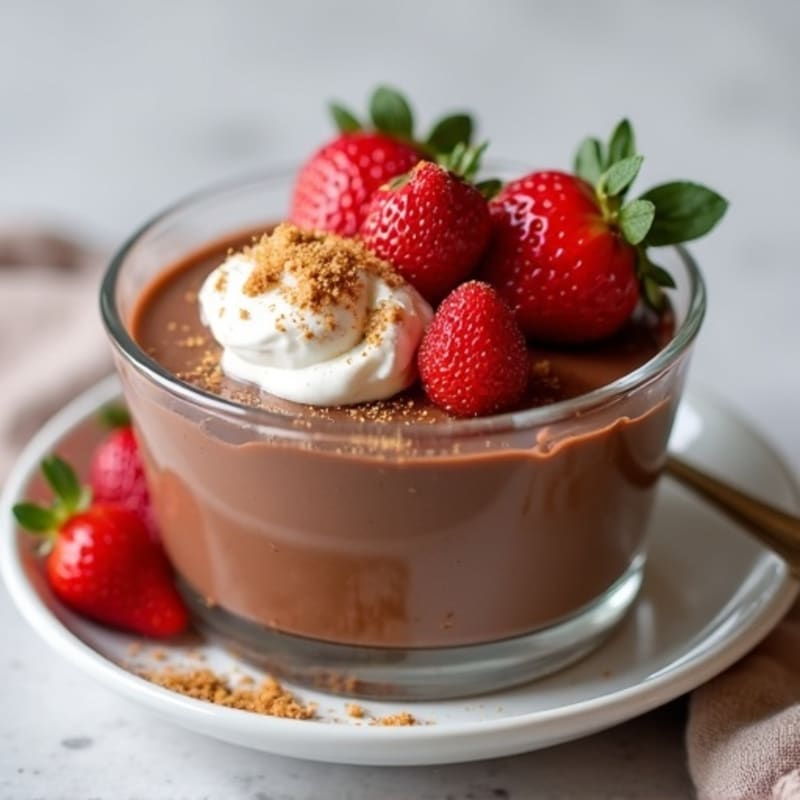 Silky Chocolate Protein Pudding with Fresh Strawberries