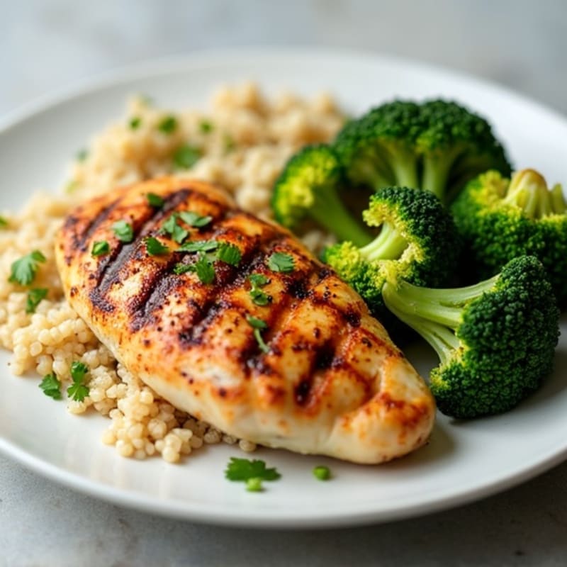 Grilled Chicken Breast with Quinoa and Roasted Broccoli