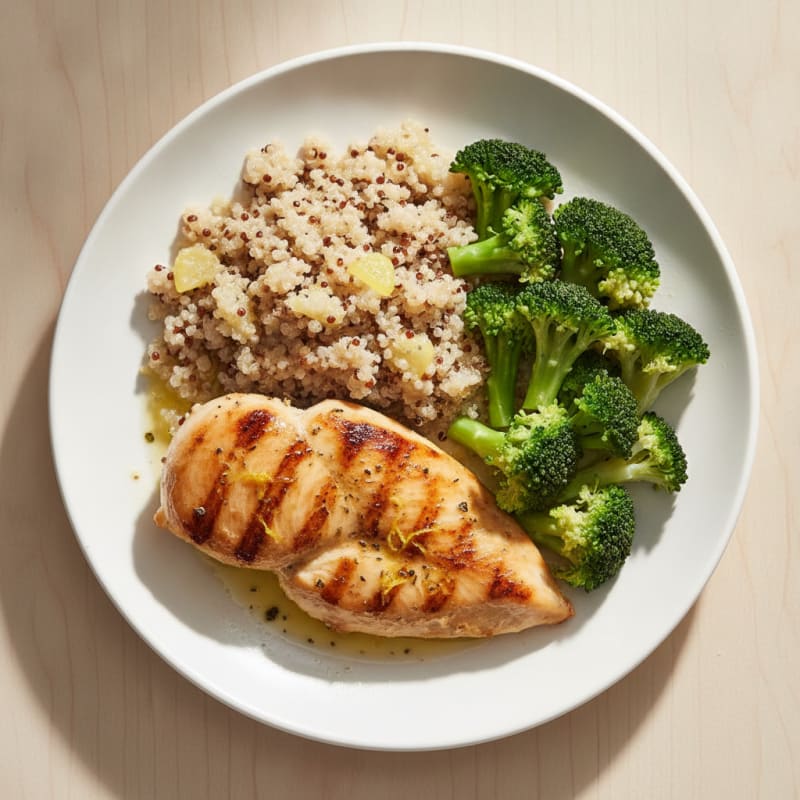 Grilled Chicken Breast with Quinoa and Steamed Broccoli