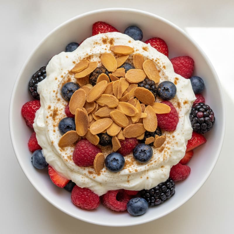 Greek Yogurt Protein Parfait with Mixed Berries and Almonds