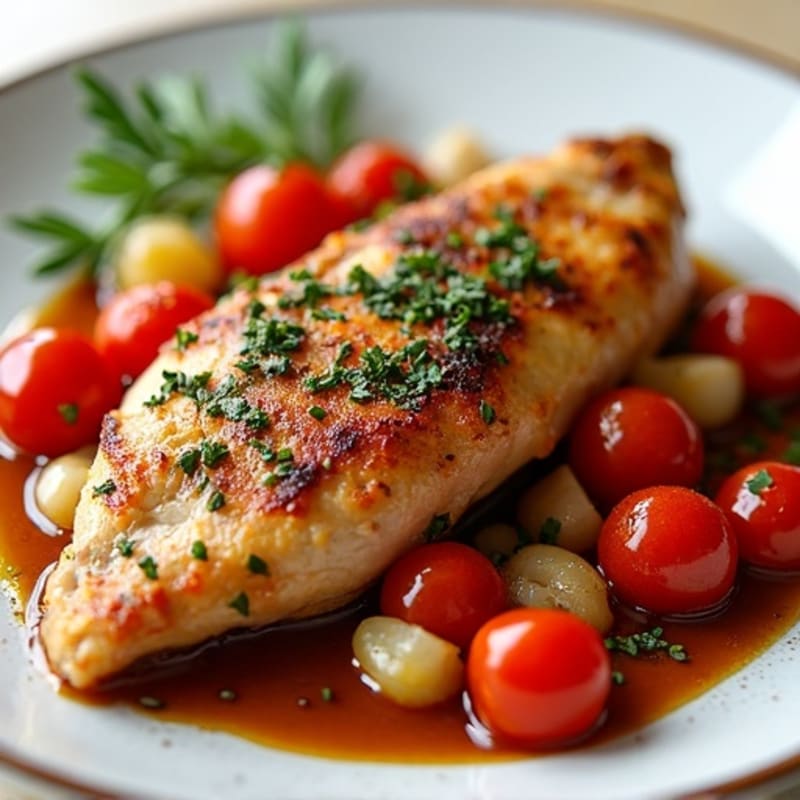 Braised Chicken with Bell Peppers, Tomatoes, and Fresh Herbs