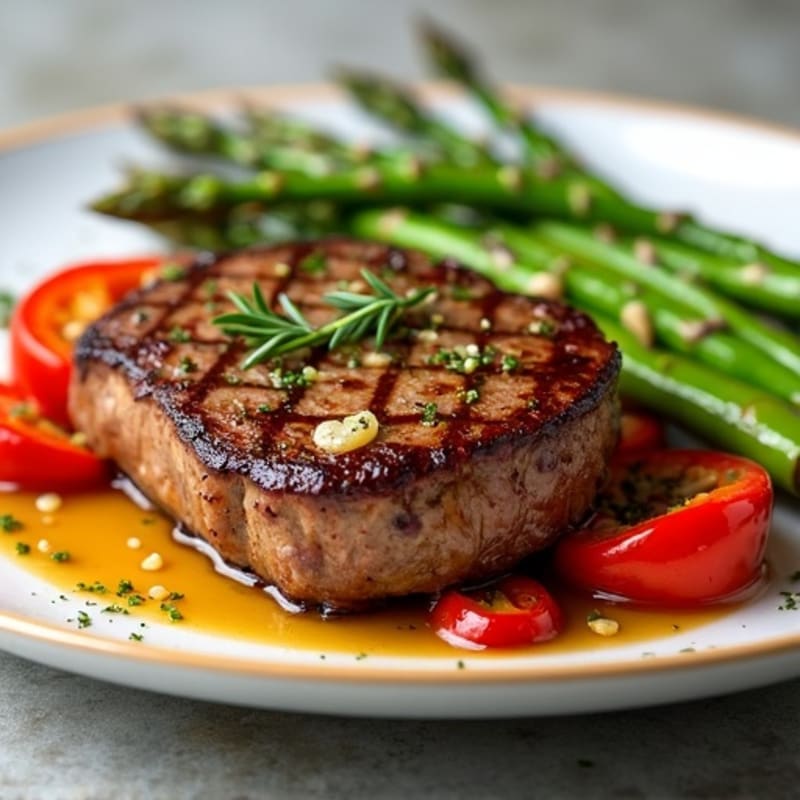 Garlic Herb Steak with Roasted Asparagus and Bell Peppers
