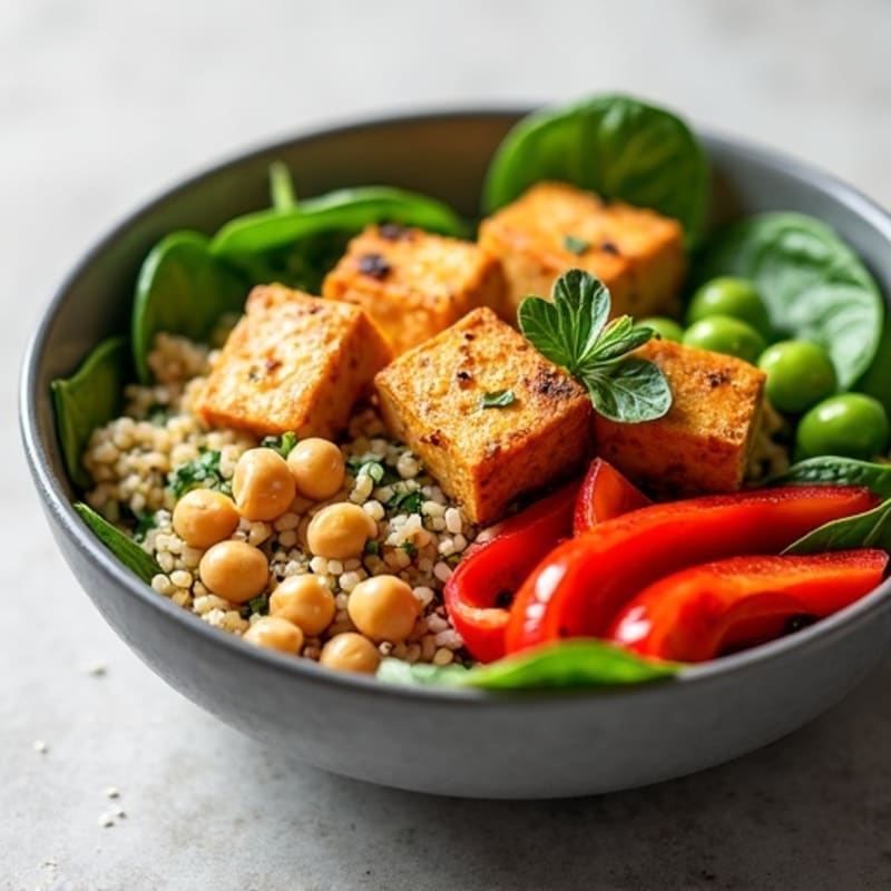 Crispy Baked Tofu Buddha Bowl with Quinoa