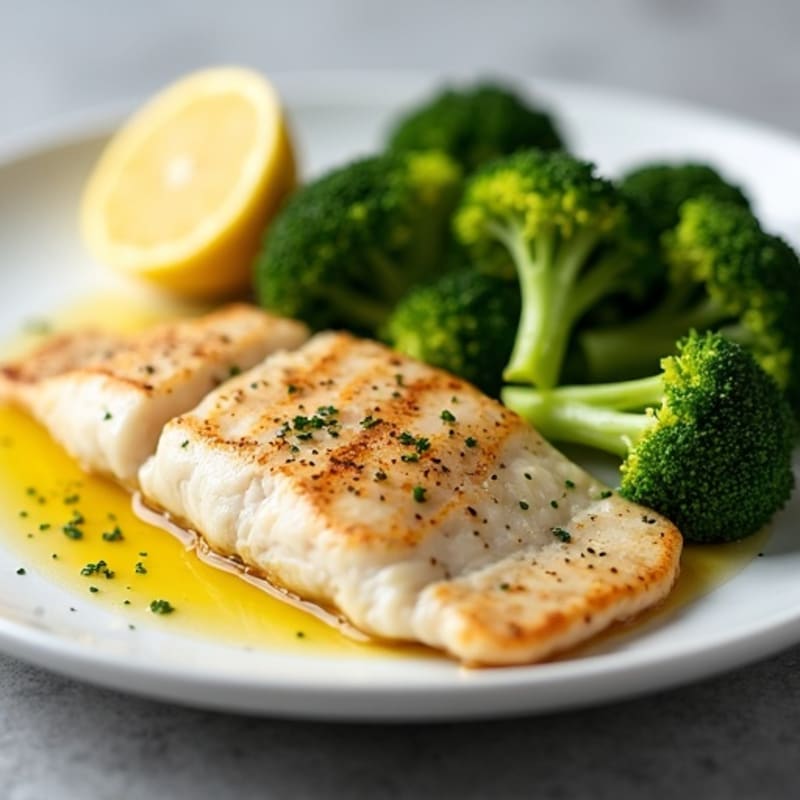 Seared Tilapia with Steamed Broccoli and Lemon