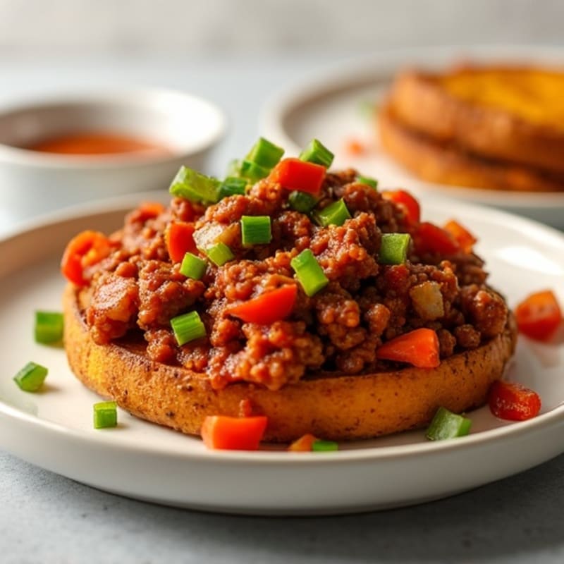 Quick Skillet Lean Ground Turkey Sloppy Joe with Crispy Sweet Potato Rounds