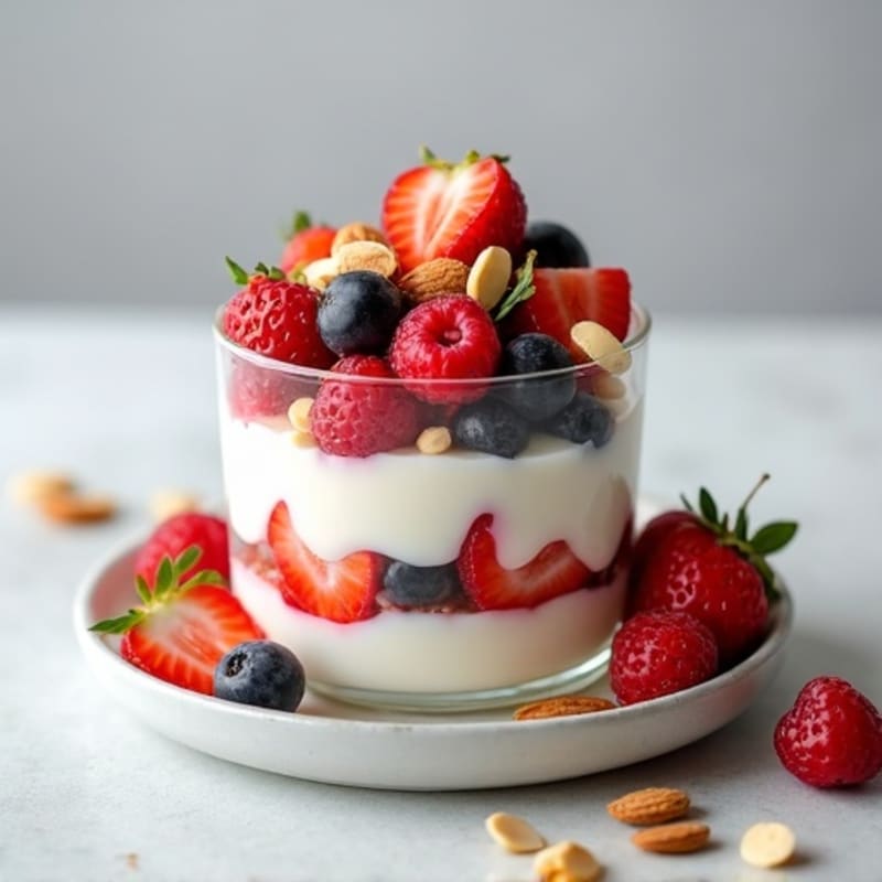 Greek Yogurt Protein Parfait with Mixed Berries and Almonds