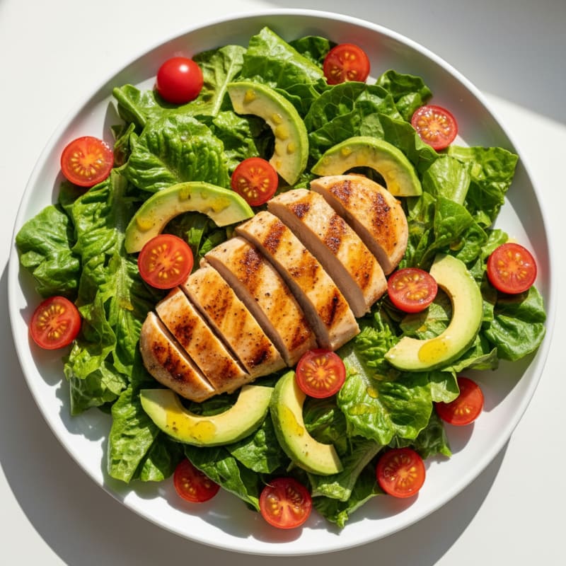 Grilled Chicken Breast with Crisp Romaine and Cherry Tomatoes