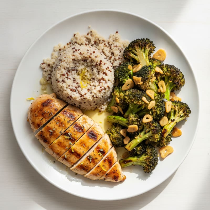 Grilled Chicken Breast with Quinoa and Roasted Broccoli