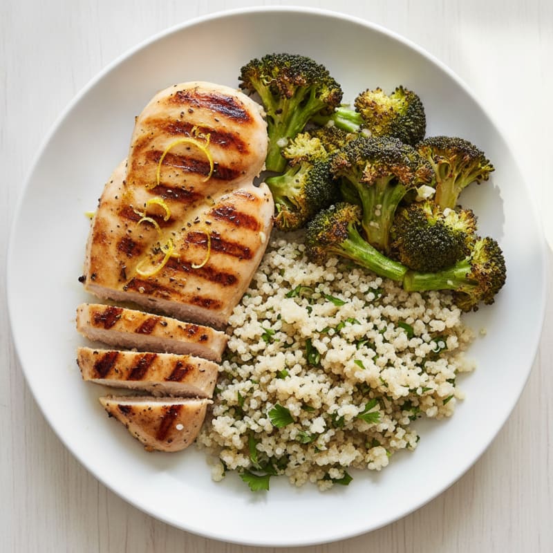 Grilled Chicken Breast with Quinoa and Roasted Broccoli