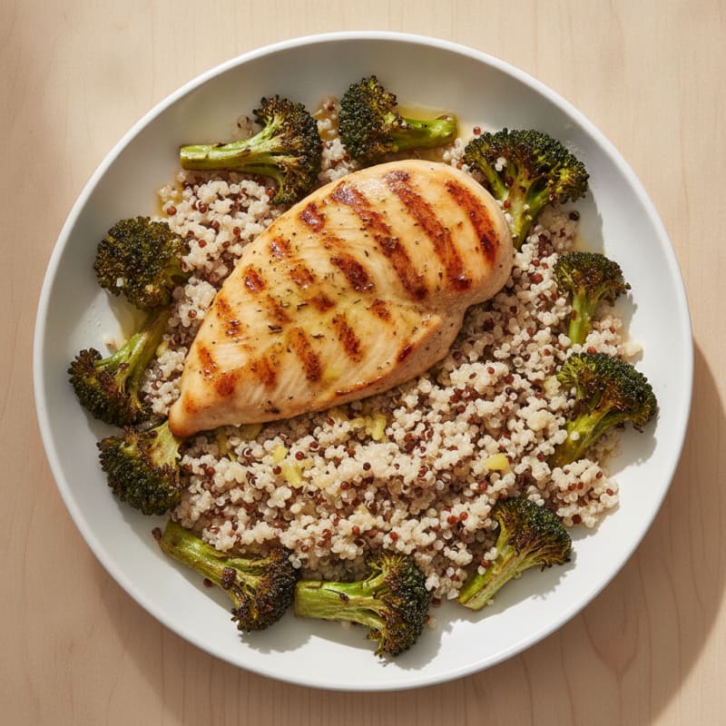 Grilled Chicken Breast with Quinoa and Roasted Broccoli