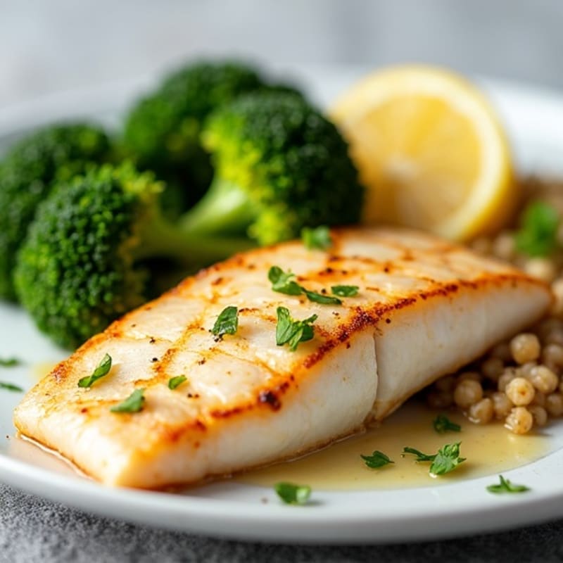 Seared Tilapia with Steamed Broccoli and Lemon