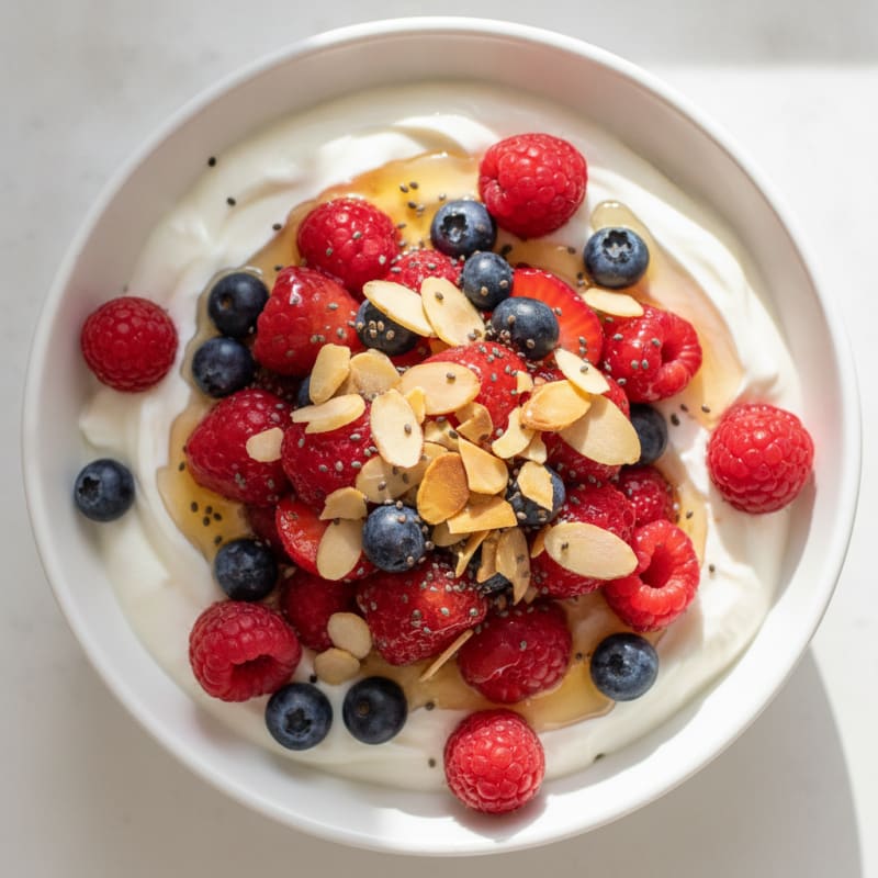 Creamy Greek Yogurt Protein Parfait with Mixed Berries and Almonds