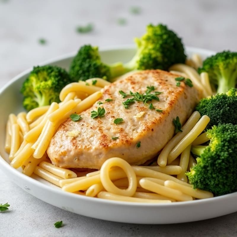 Creamy Garlic Parmesan Chicken Pasta with Roasted Broccoli
