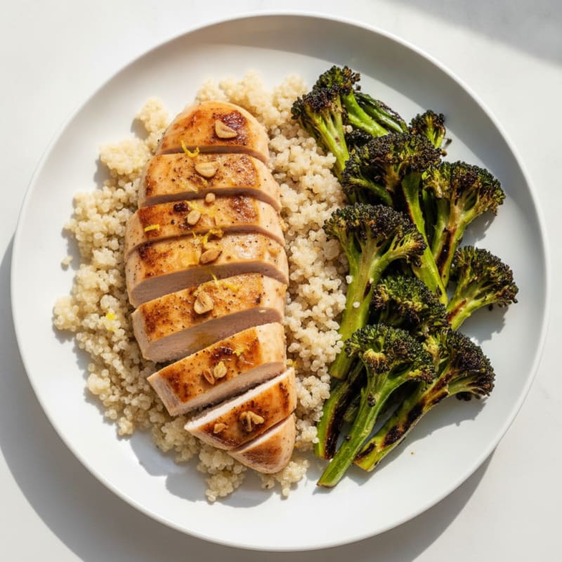 Grilled Chicken Breast with Quinoa and Roasted Broccoli