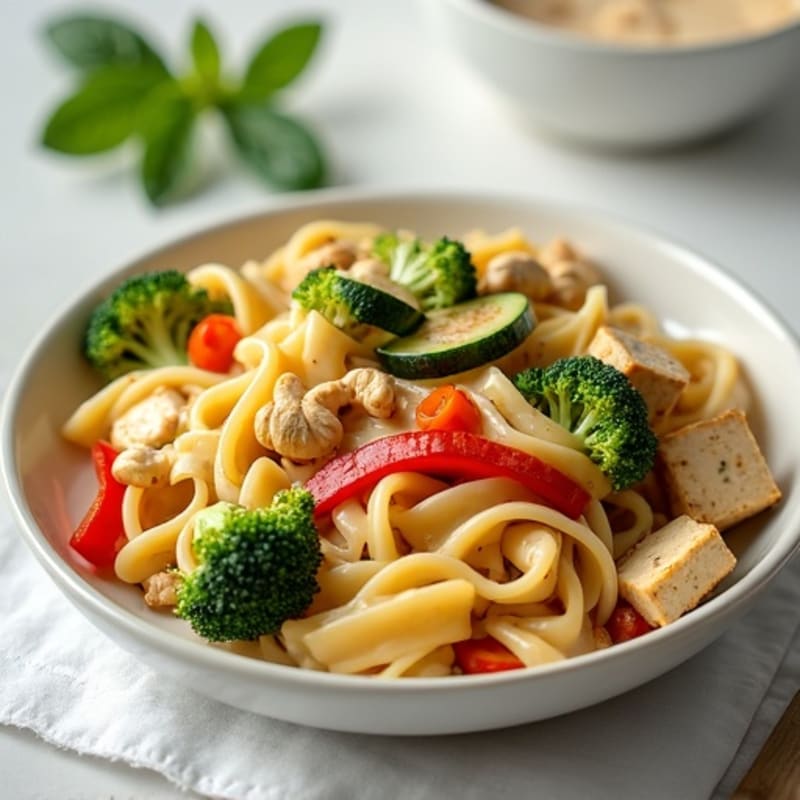 Creamy Cashew Alfredo Pasta with Roasted Vegetables