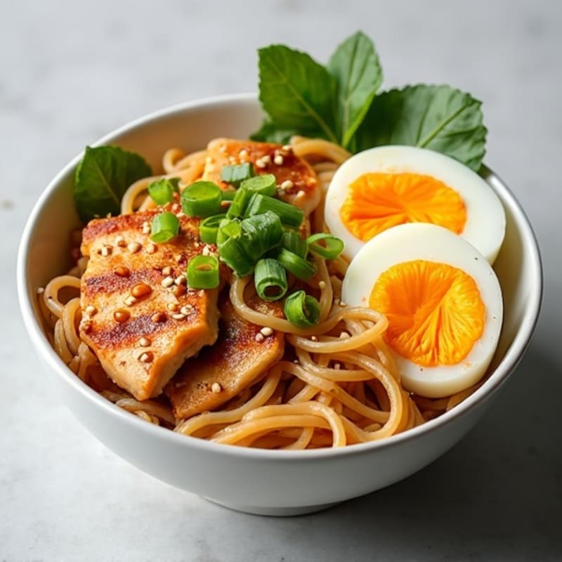 Ginger-Sesame Chicken Noodle Bowl with Soft Eggs