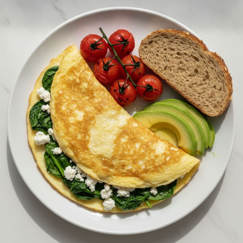 Egg White Spinach Omelette with Cottage Cheese and Cherry Tomatoes