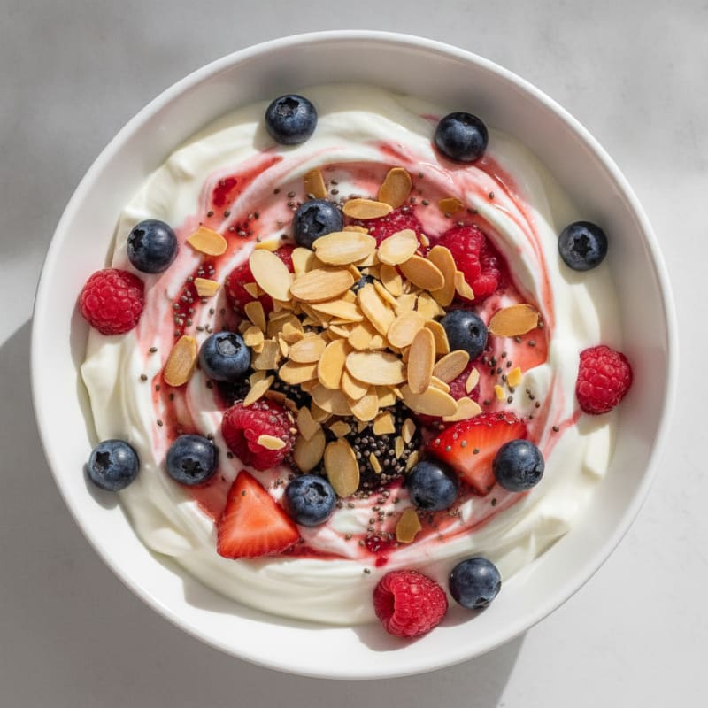Greek Yogurt Protein Parfait with Mixed Berries and Almonds