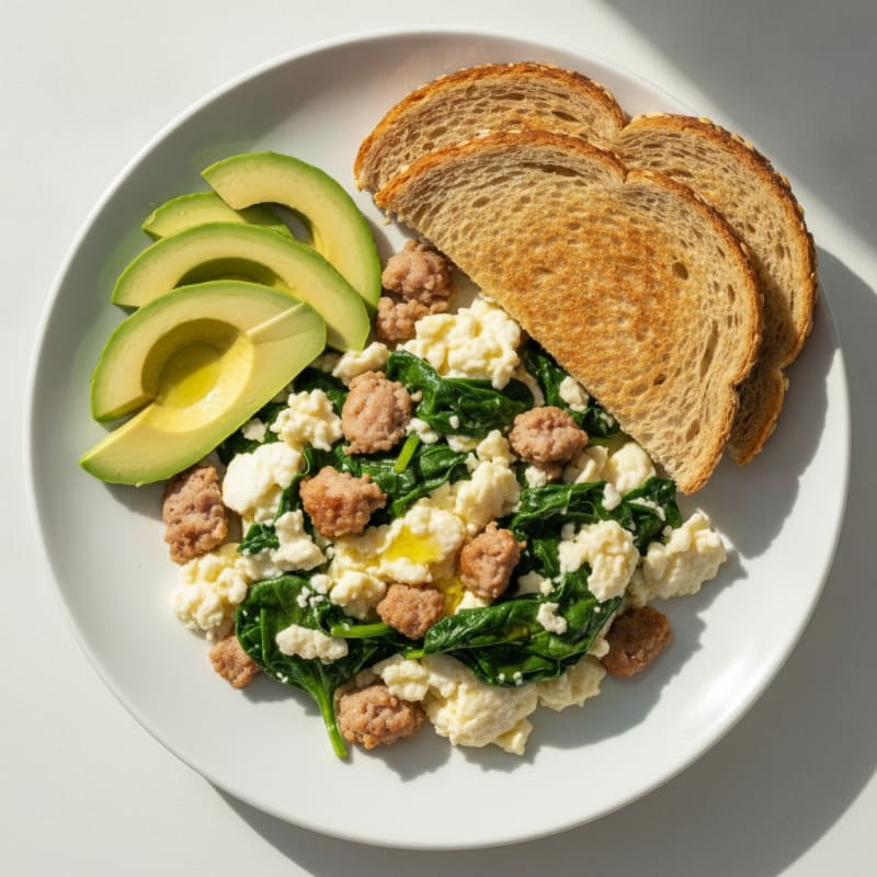 Egg White Scramble with Turkey Sausage and Spinach