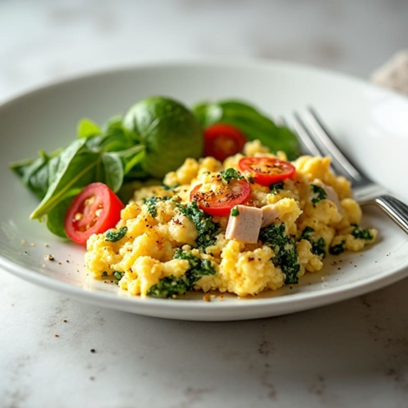 Cottage Cheese Scramble with Spinach and Smoked Turkey