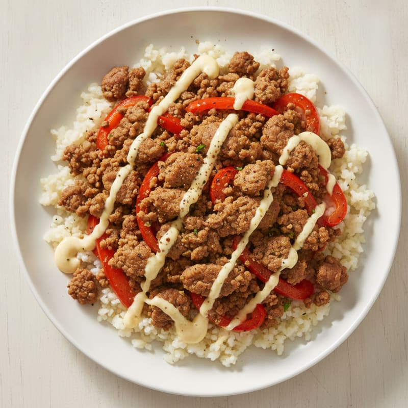 Savory Ground Beef Skillet with Creamy Aioli