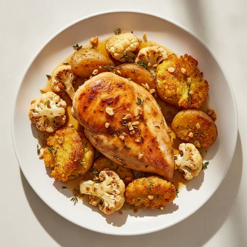 Herb-Roasted Chicken with Cauliflower and Crispy Potato