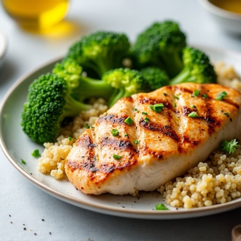 Grilled Chicken Breast with Quinoa and Steamed Broccoli