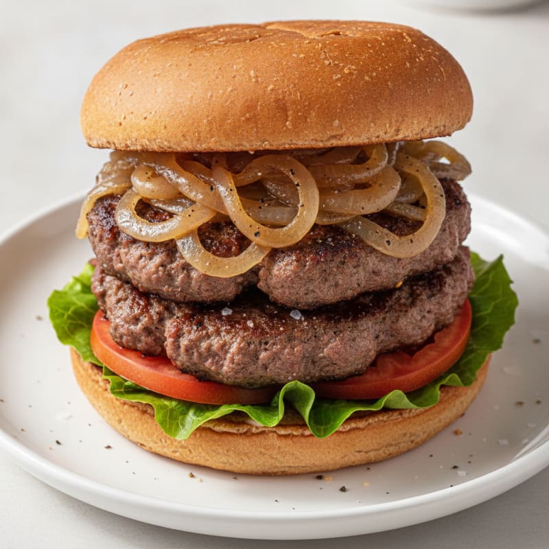 Classic Beef Burger with Caramelized Onions