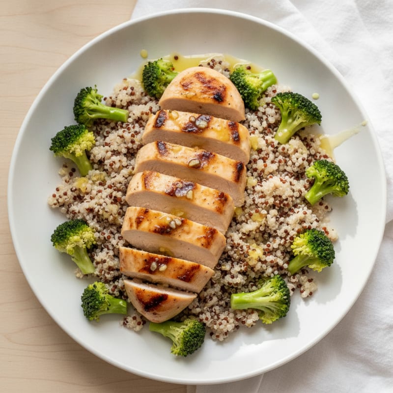 Grilled Chicken Breast with Quinoa and Steamed Broccoli