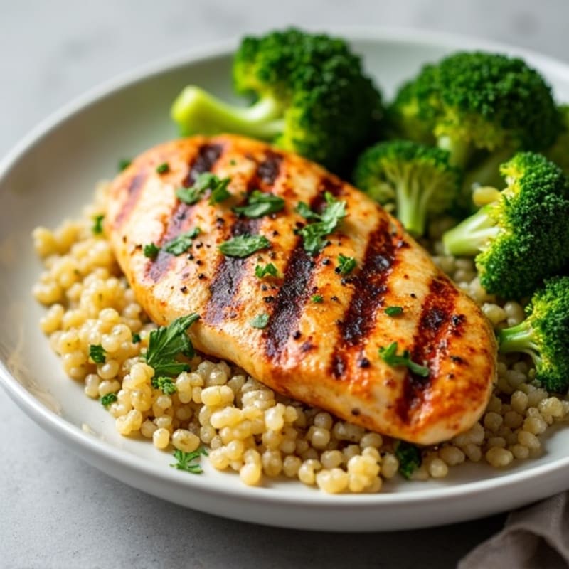 Grilled Chicken Breast with Roasted Broccoli and Quinoa