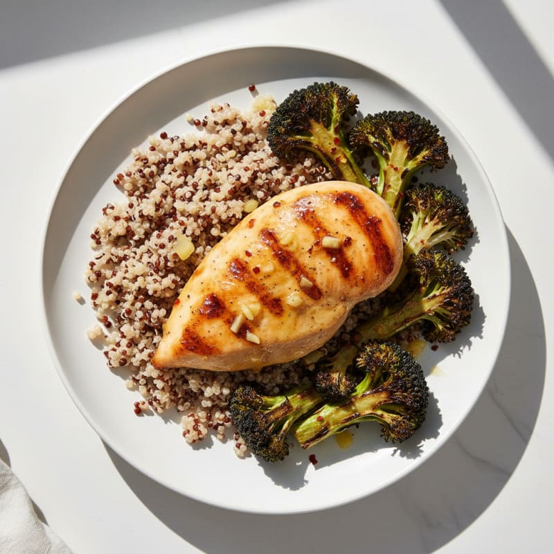 Grilled Chicken Breast with Quinoa and Roasted Broccoli