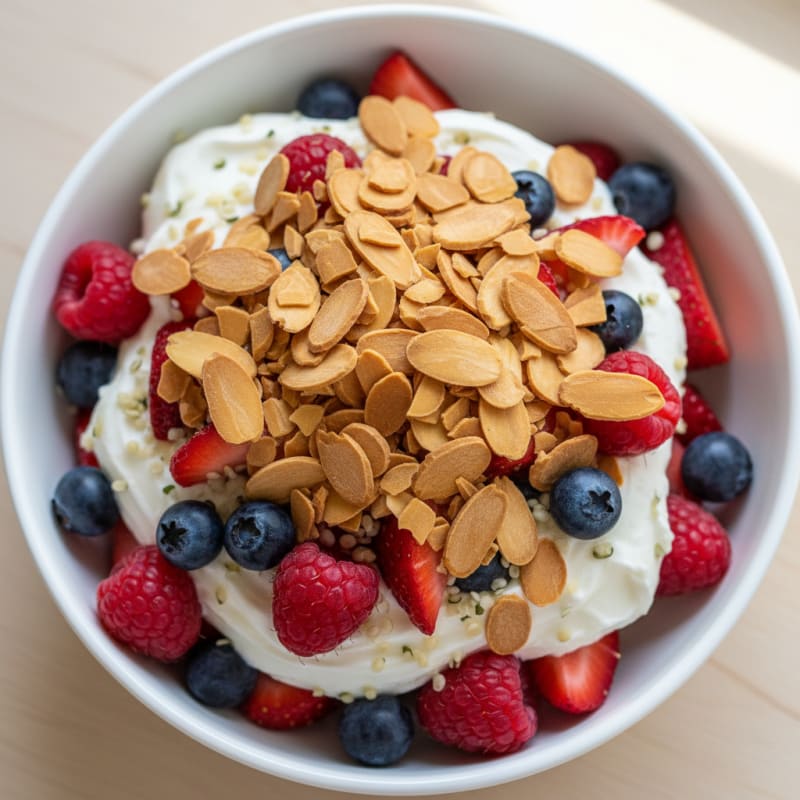 Greek Yogurt Protein Parfait with Mixed Berries and Almonds