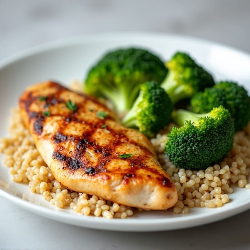 Grilled Chicken Breast with Quinoa and Steamed Broccoli