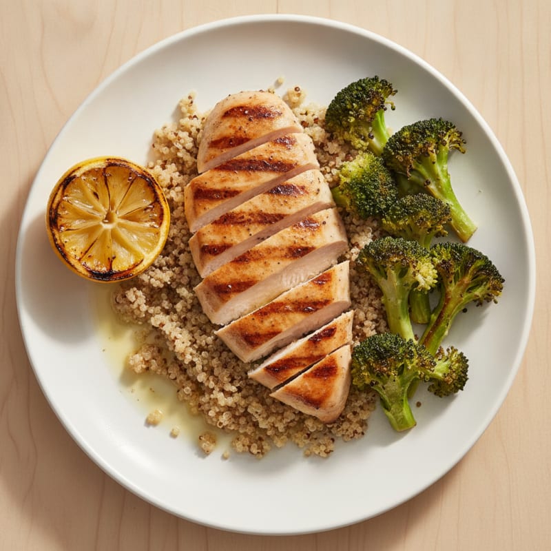 Grilled Chicken Breast with Quinoa and Roasted Broccoli
