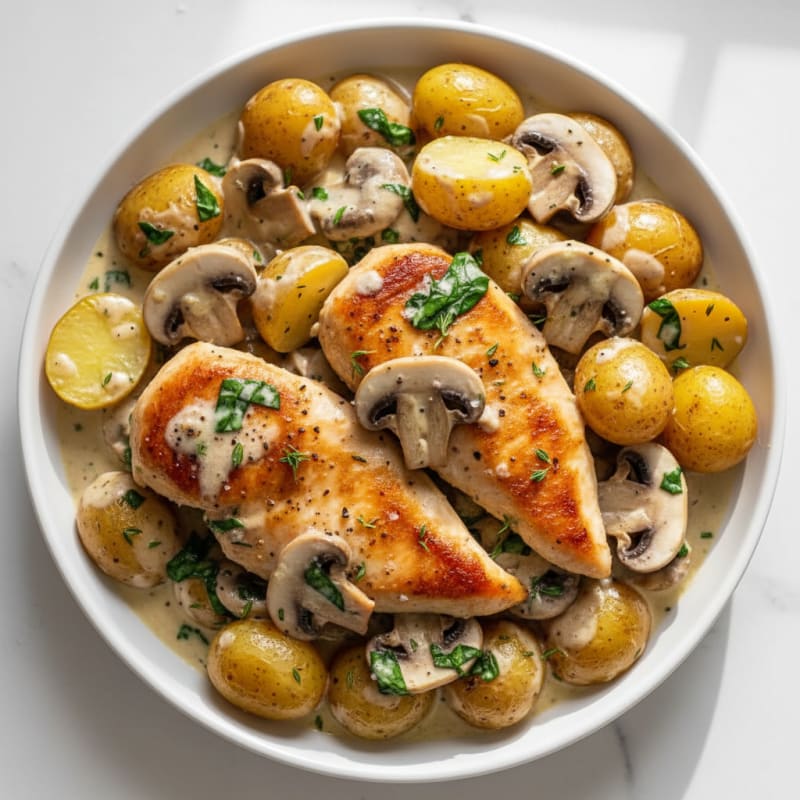 Creamy Garlic Mushroom Chicken and Potatoes