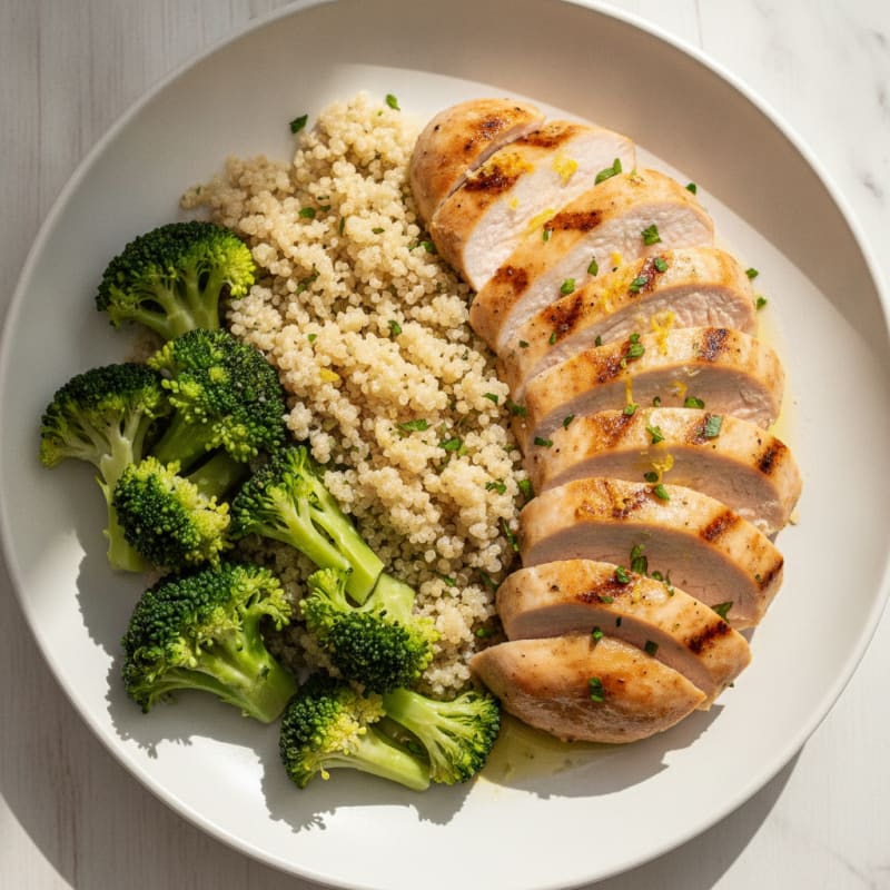 Grilled Turkey Breast with Quinoa and Steamed Broccoli